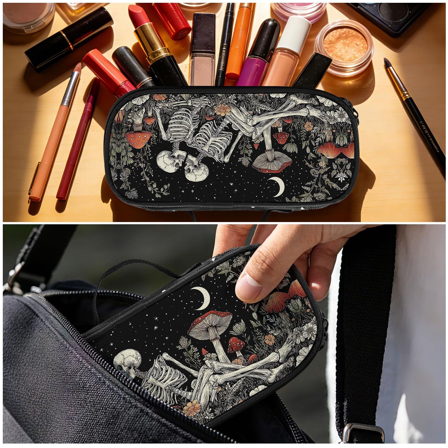 Betyiwling Skull Couple Pencil Case for Girls Boys Teen Large Capacity Portable Pencil Bag Pouch Box with Zipper School Supplies Stationery Storage Organizer for Back to School