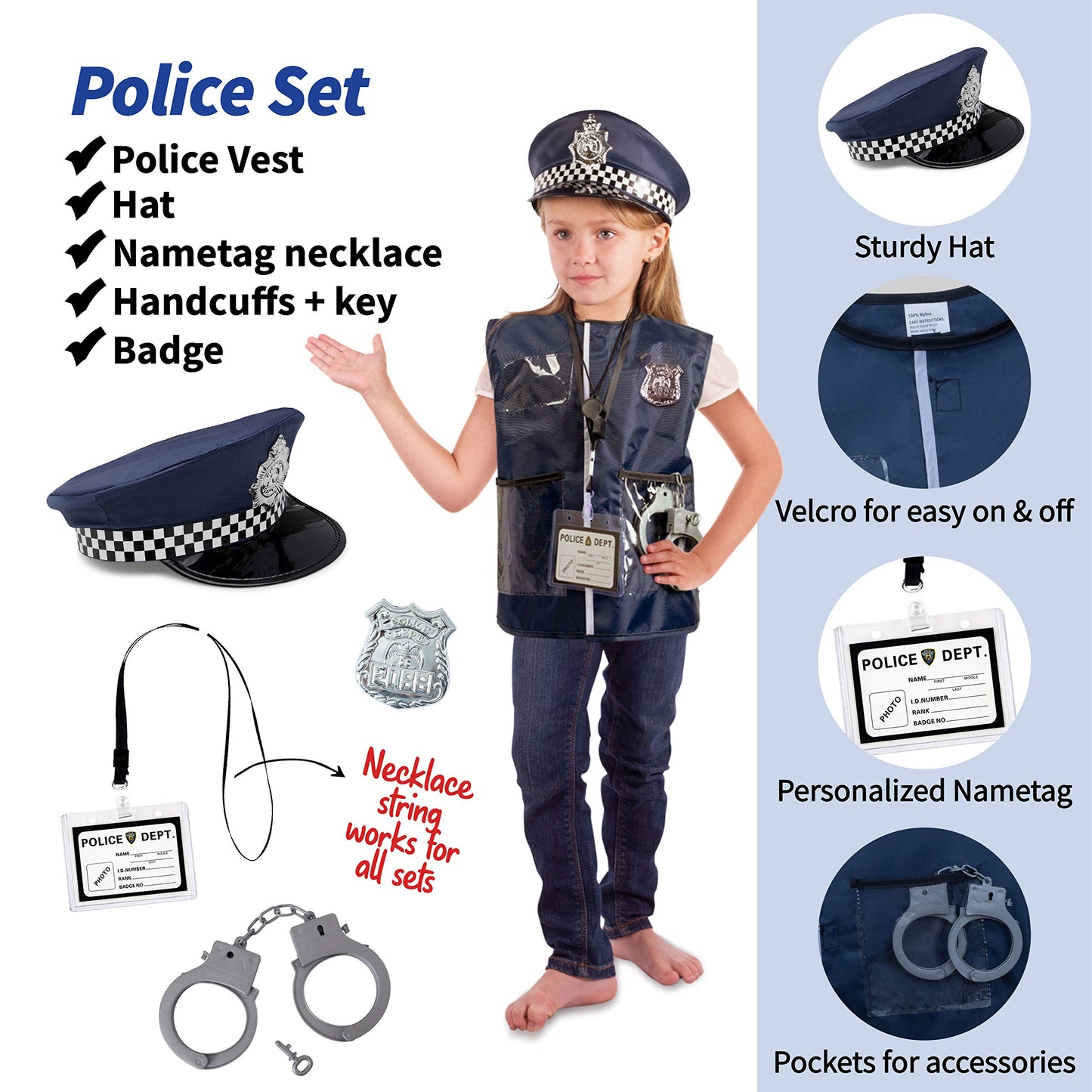 Born Toys 3-in-1 Toddler Dress Up Clothes for Boys & Girls Ages 3-7, Police, Firefighter and Doctor Pretend Play Set with Toy Accessories, Washable Costumes for Kids Career Day Outfit, Gift Ready Set