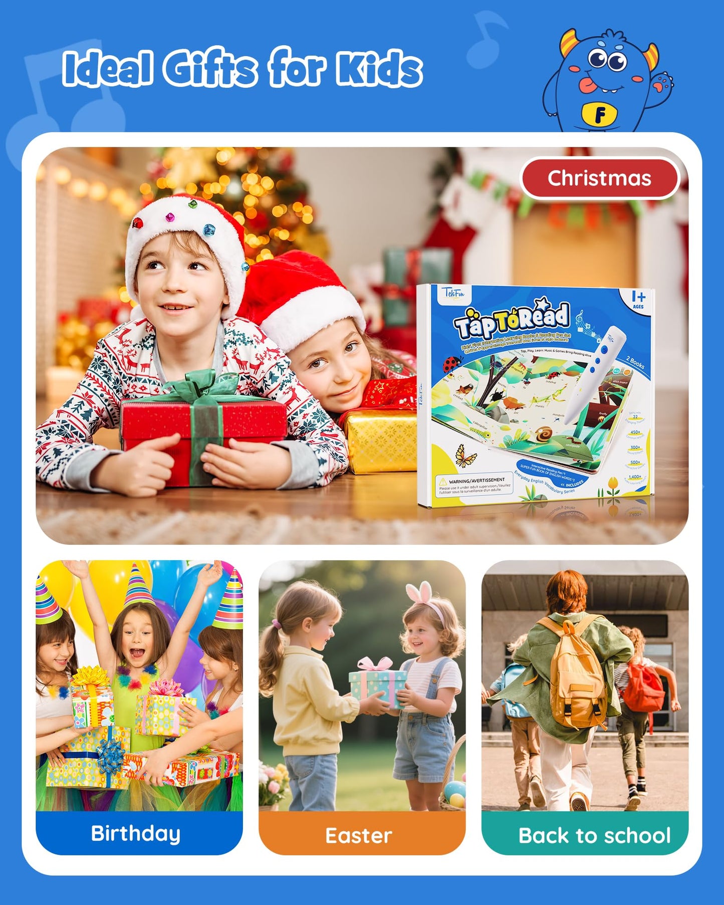 TEKFUN Nursery Rhymes Musical Books with Talking Pen, Interactive Sound Books for Toddlers 1-3, Autism Sensory Educational Toys for Kids Ages 3-6