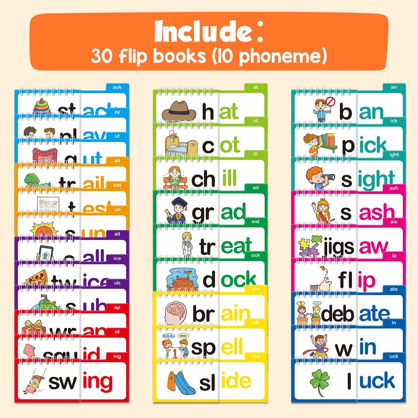 Phonics Flash Cards Word Family Build Book,Learn to Read 30 Read and Rhyme Flip Books,Sight Words Flash Cards Kindergarten Phonics Flip Books for Kids Classroom Homeschool Preschool Learning Activity