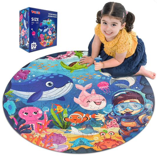 TALGIC Puzzles for Kids Ages 4-6, Large 70 Piece Round Ocean Floor Puzzles, Kids Puzzles 4-6 with Colorful Underwater World, Educational Learning Toys for 3, 4, 5, 6, 7, 8