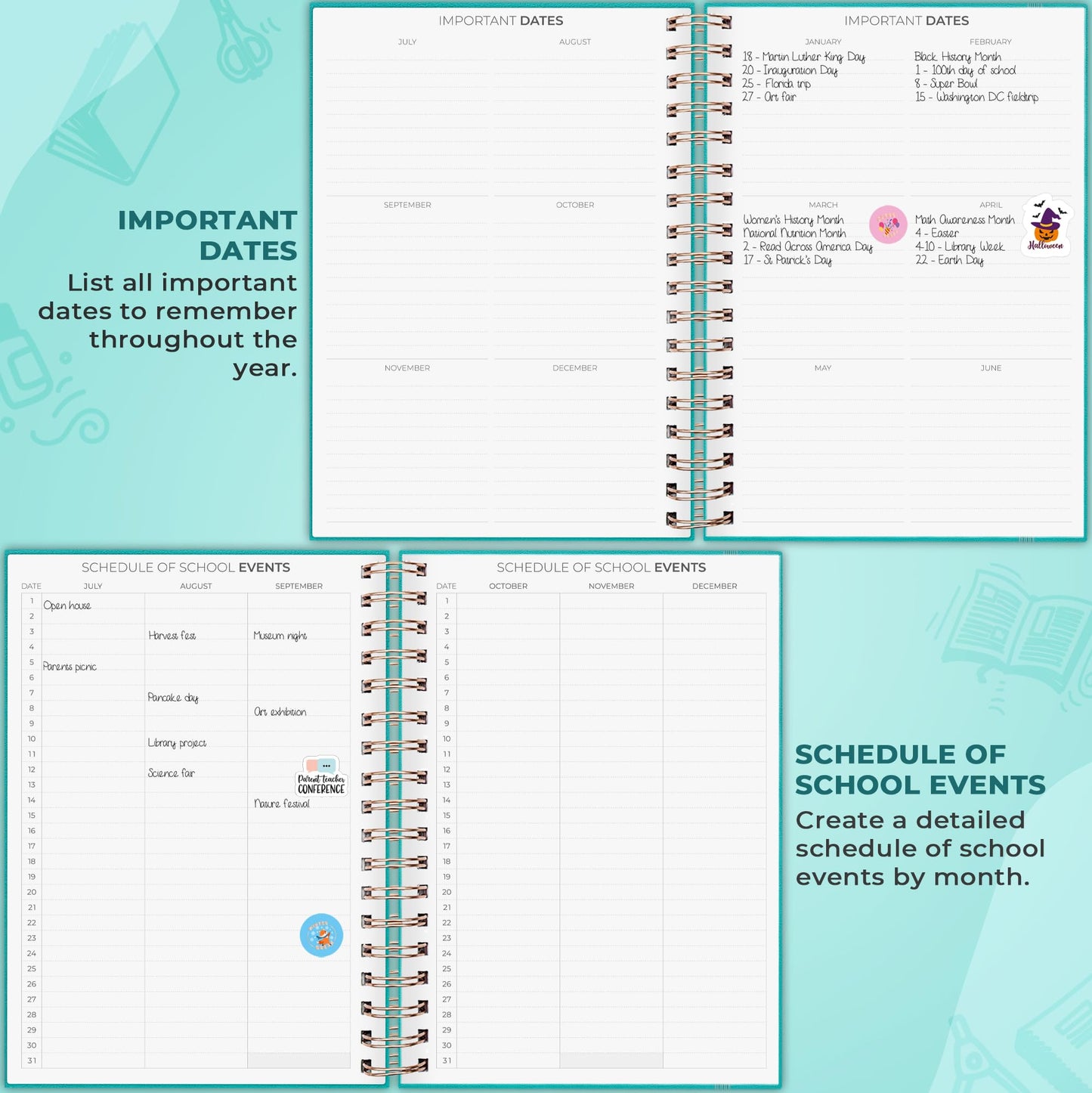 Clever Fox Teacher Planner Spiral – School Year Planner with Calendars & Lesson Plans – Teacher Plan Book for Classroom & Homeschool Organization - Undated, 7.9x10″ (Turquoise)