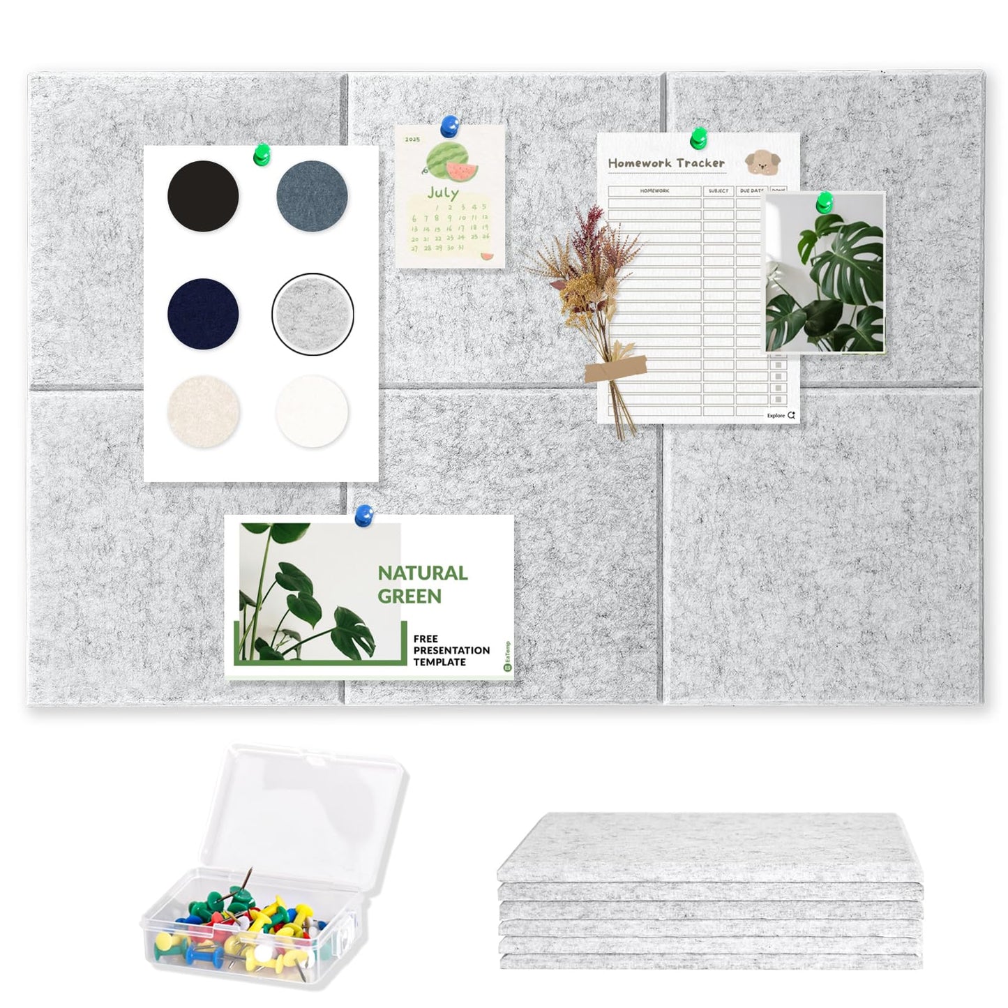 Large Cork Board Tiles for Wall with Push Pins, Removable 36" x 24" Bulletin Board Sets, Adhesive Pin Board | Magrowill 6 Packs Felt Panels for Interior Wall Decor