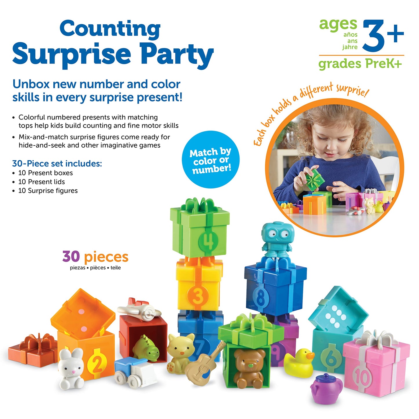 Learning Resources Counting Surprise Party - Toddler Montessori Toys, Stacking Preschool Activities, Matching Color Game, Homeschool, Fine Motor Skills, Gifts For Boys And Girls, Manipulatives
