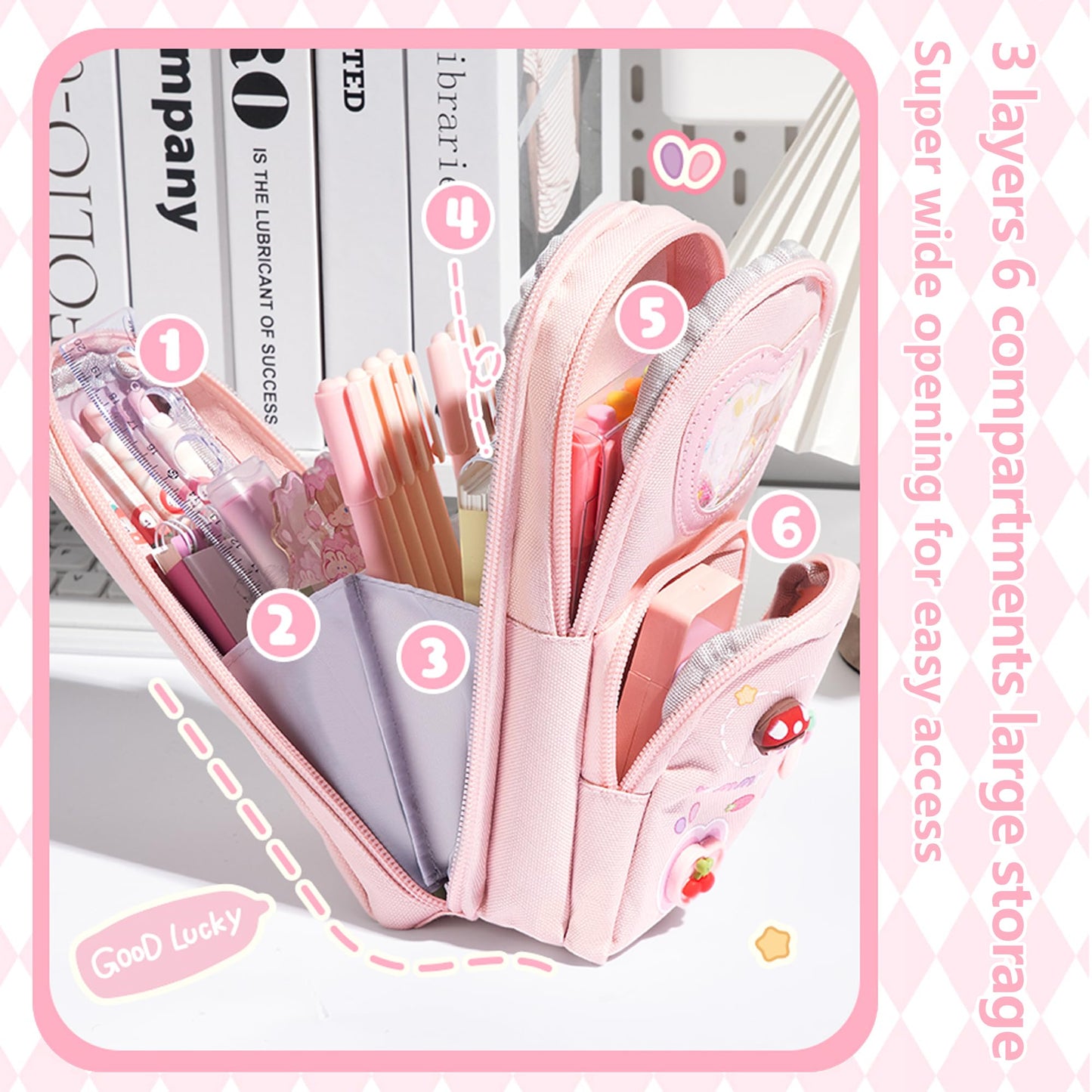 UINSUE Mini Backpack Pencil Case Art Marker Storage Canvas Makeup Pocket Small Gadget Bag Organizer Random Free of Highlighters (Cherry Pink)