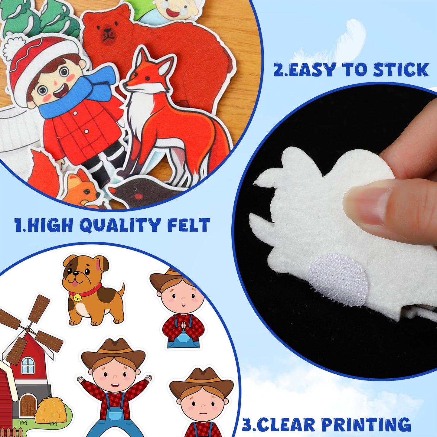 Windkream 16 Pack Felt Board Fairy Story Set Flannel Boards Precut Felts Pieces Fairy Tales Sets for Preschool Activity Included Three Little Pigs, Little Red Riding Hood, Hare and Tortoise