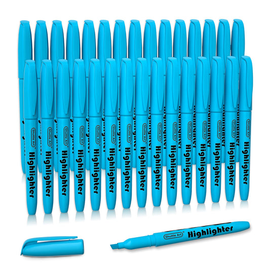 Shuttle Art Highlighters, 30 Pack Blue HighlighterPens Bright Colors, Chisel Tip Dry-Quickly Non-Toxic Highlighter Markers for Adults Teachers Students Highlighting in the Home School Office