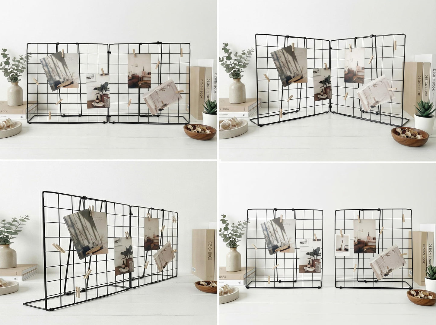 JAJAGOU Foldable Desktop Photo Display Rack & Grid Display Board with 20 Wooden Clips – Photo, Accessory & Handcraft Display Organizer for Home Office Black