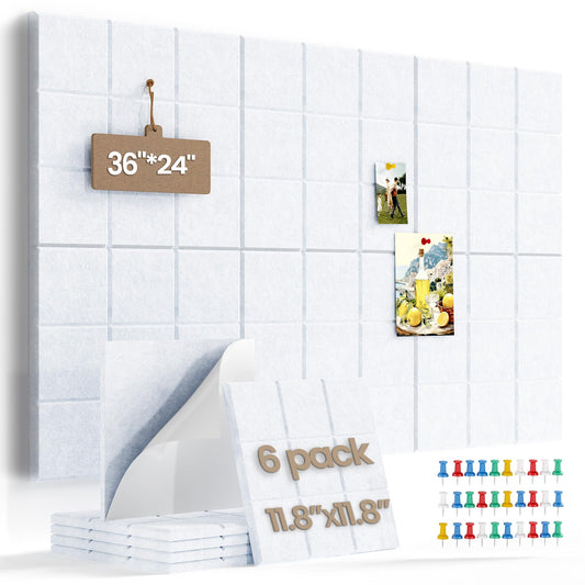 Uoisaiko Large Cork Board Felt Board Tiles for Walls with 30 Push Pins, 11.8"x11.8" Pack of 6 Pin Board Notice Boards for Home Office Kitchen, Bulletin Board Wall Tiles for Photos Memos