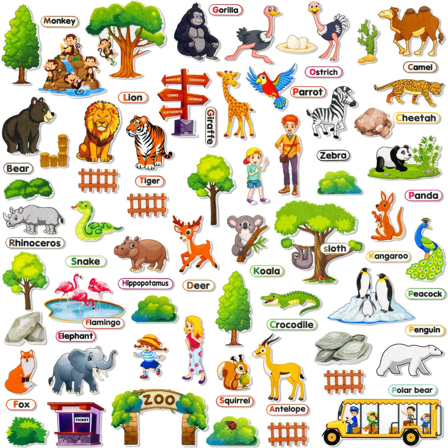 PENGFULL Felt Flannel Board Story Pieces for Toddlers Preschool，Kids Interactive Storytelling Teaching Play Kits for Flannel Board or Felt Board，with Words Felt Pieces（Zoo