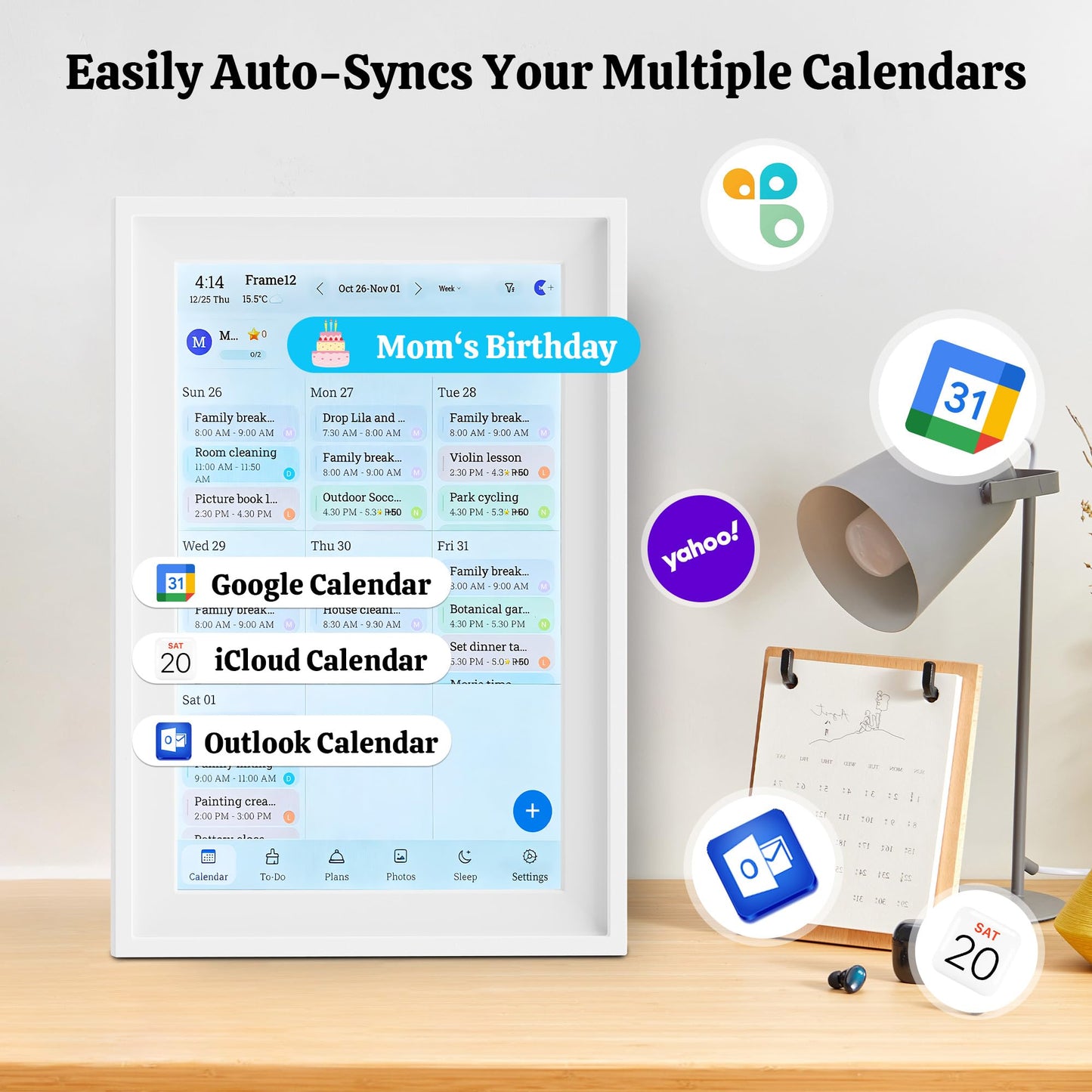 Digital Calendar, 10.1" HD Touchscreen AI Photo Restoration & Meal Planner Auto-Rotate Desktop Wall Mount for Family Home, To Do List, Duty Chart
