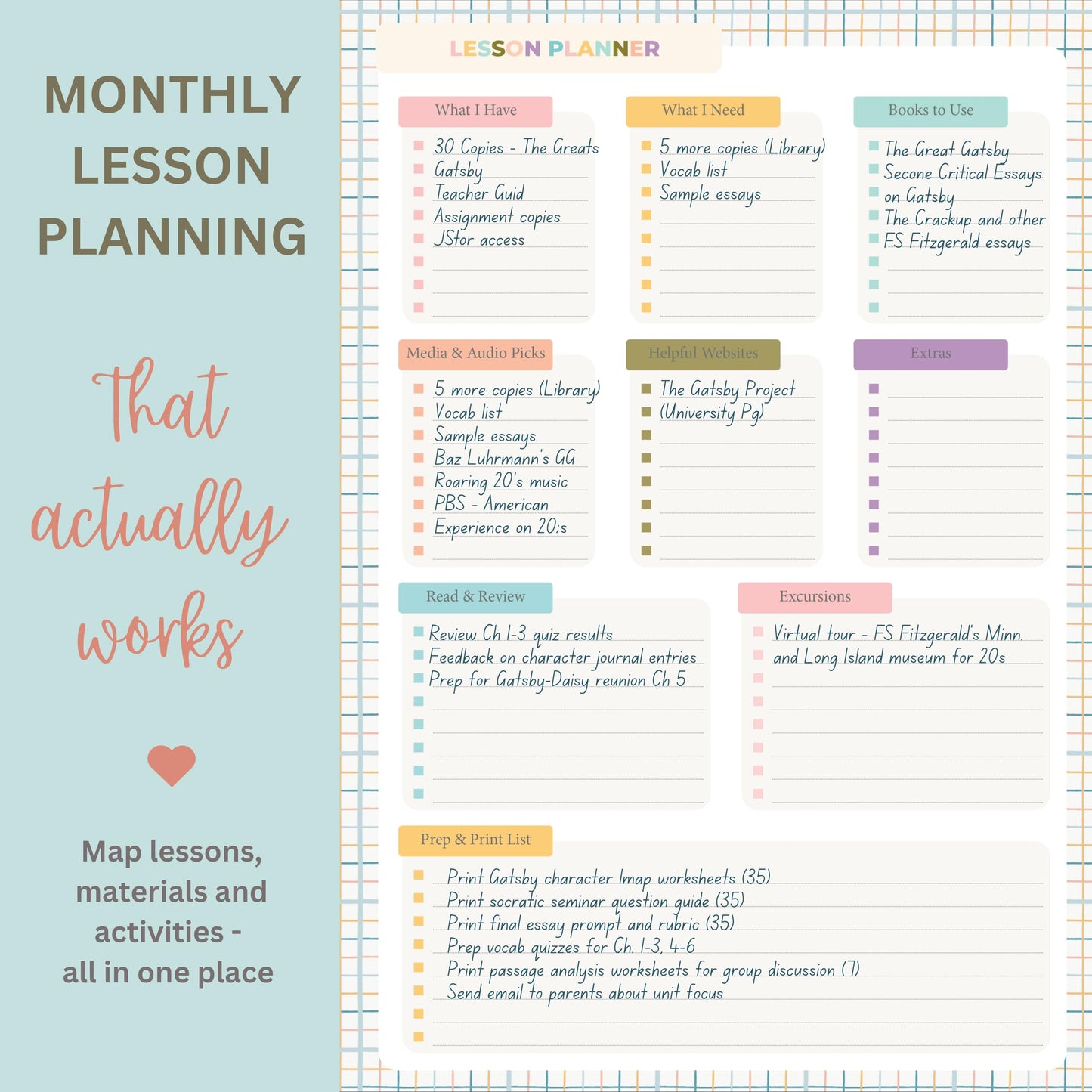 Undated Teacher Planner 8.5 x 11-12 Months & 52 Weeks | Colorful Bookshelves Cover | Monthly & Weekly Lesson Plan Book with Stickers, Storage Pocket & Snap-In Bookmark | Classroom Organizer