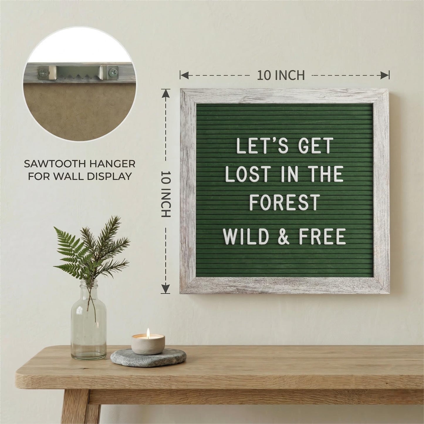 Rustic 10x10 Felt Message Sign with 336 Letters, Numbers & Symbols – Changeable Display for Classroom, Office or Home Decor – Green by Crystal Lemon