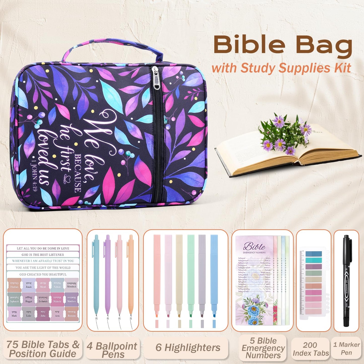 XKDOUS Bible Cover Carrying Book Case with Handle & Zippered Pocket, Large Bible Bags Study Supplies Accessories Organizer Bible Case Christian Gifts for Mother Women Men