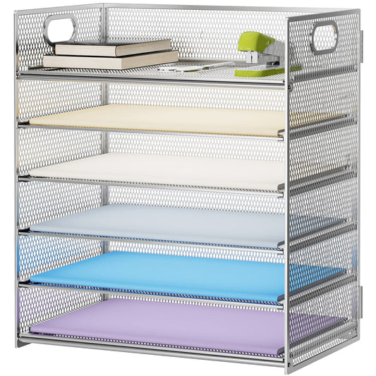 Marbrasse Paper Letter Tray - 6 Tier Mesh File Organizer with Handle, Paper Sorter for Letter/A4 Office File Folder Holder - Silver