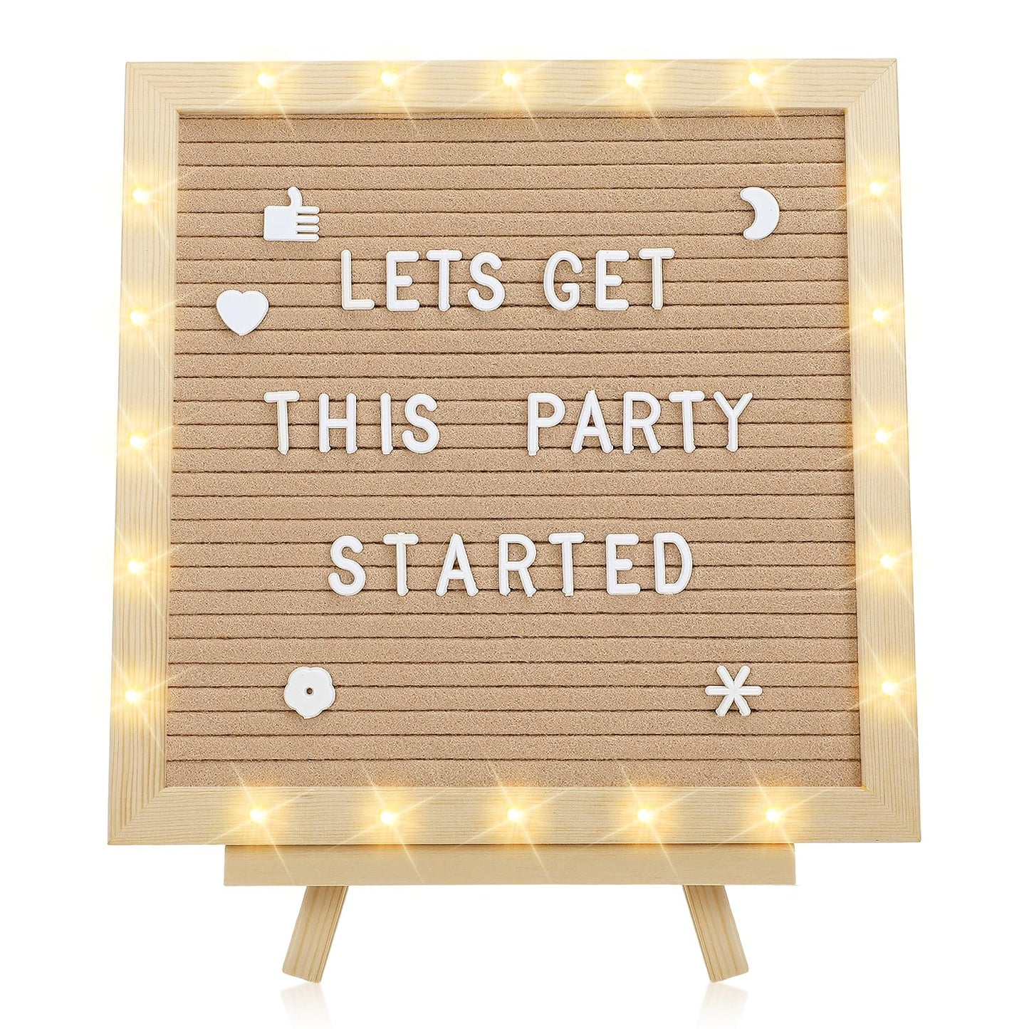 Changeable Felt Letter Board with LED Lights - 10×10" Message Custom Signs & Wood Stand& 450 Letters, Poster Board for Baby/Pregnancy Announcement/Classroom Wall Decor Gifts First Day of School, Camel
