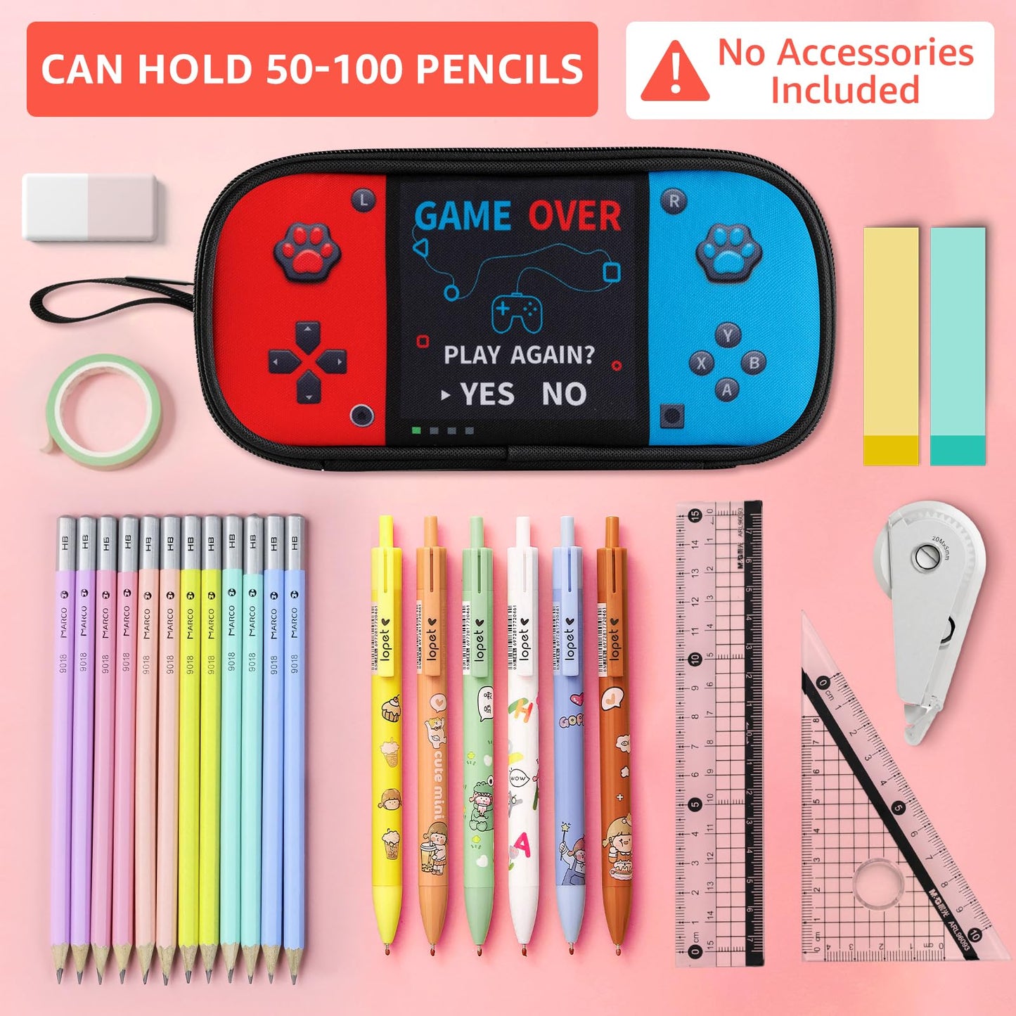 Easozoom Large Game Controller Pencil Case for Teen Boy Kid Capacity Pen Box Pouch Organizer Holder Bag with 3 Compartments & Zipper School College Office Supplies(1PCS Pencil Case)