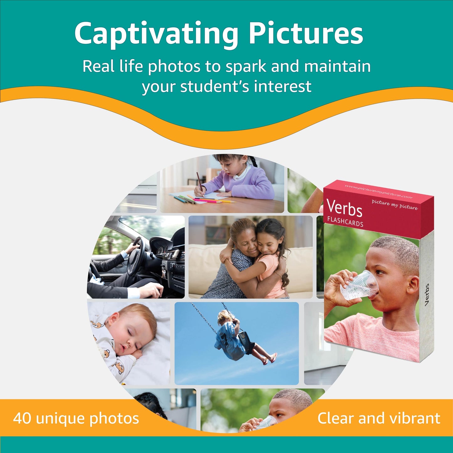 Picture My Picture Verbs Volume 1 Flash Card Set – Speech Therapy Tool for Vocabulary, Communication & Thinking, Scratch-Resistant with Activity Guide, Suitable for Education, ESL & ABA – Set of 40