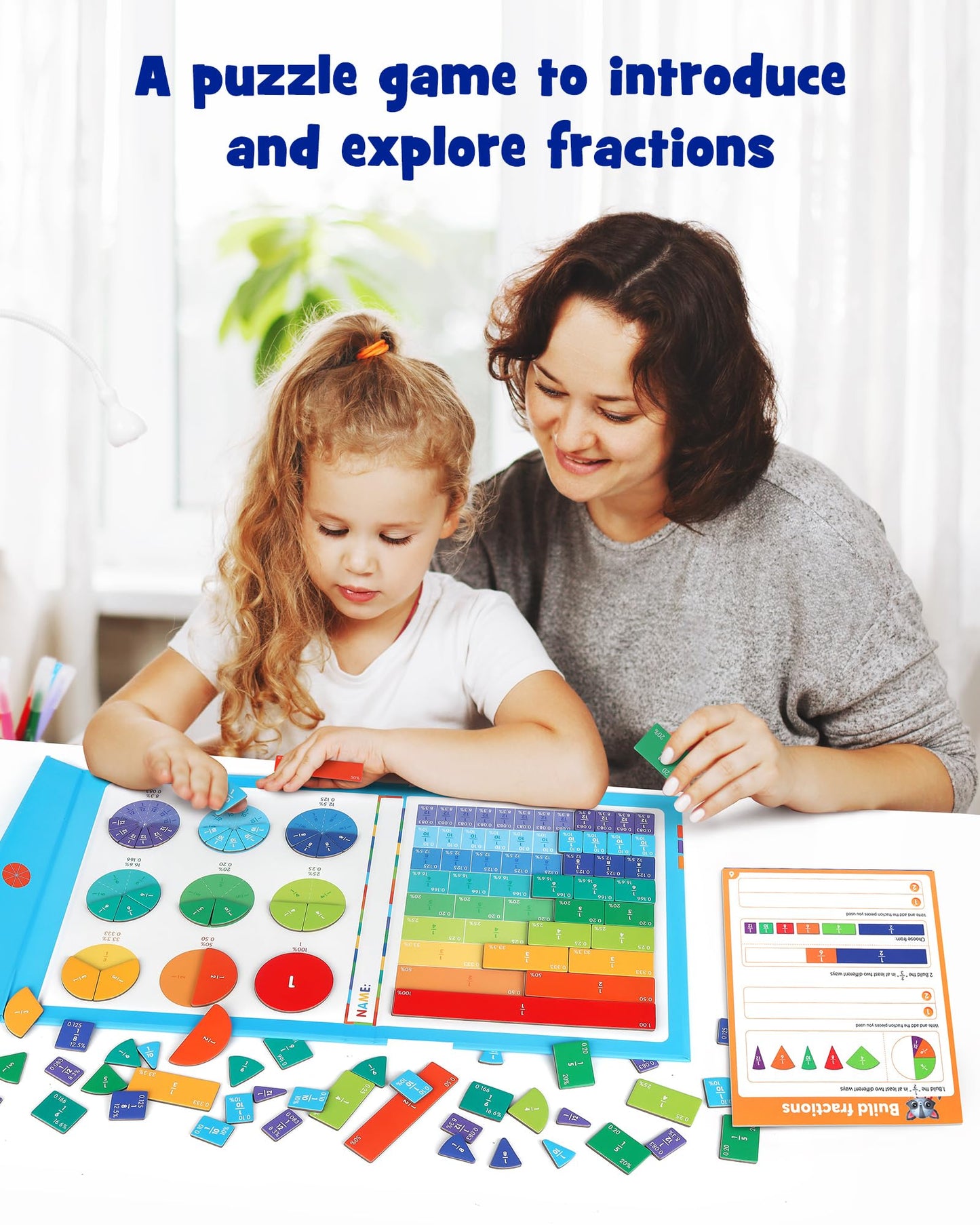 D-FantiX Magnetic Fraction Educational Puzzle, Magnetic Fraction Tiles & Fraction Circles Set, Math Manipulatives for Elementary School, Montessori Fraction Manipulatives Learning Toys for Kids
