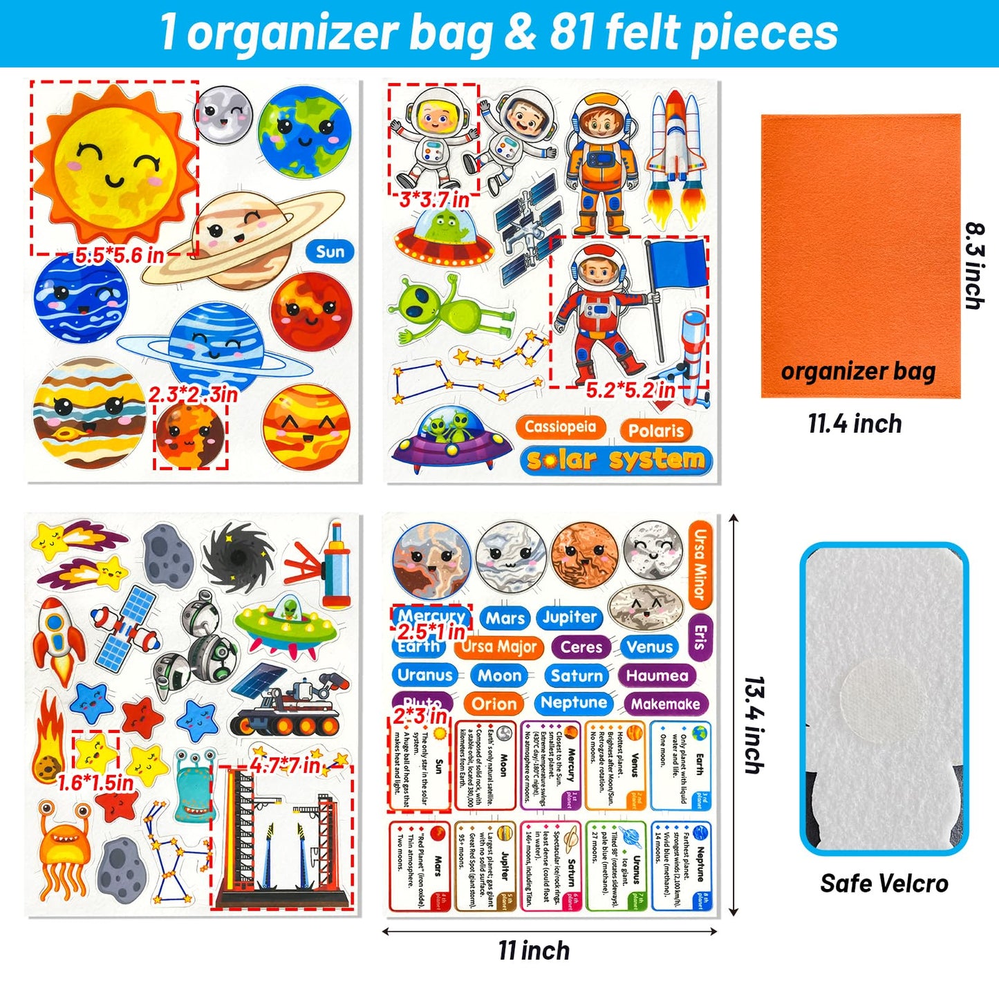 PENGFULL Felt Flannel Board Story Pieces for Toddlers Preschool,Kids Interactive Storytelling Teaching Play Kits for Flannel Board or Felt Board,with Words Felt Pieces(Solar System)