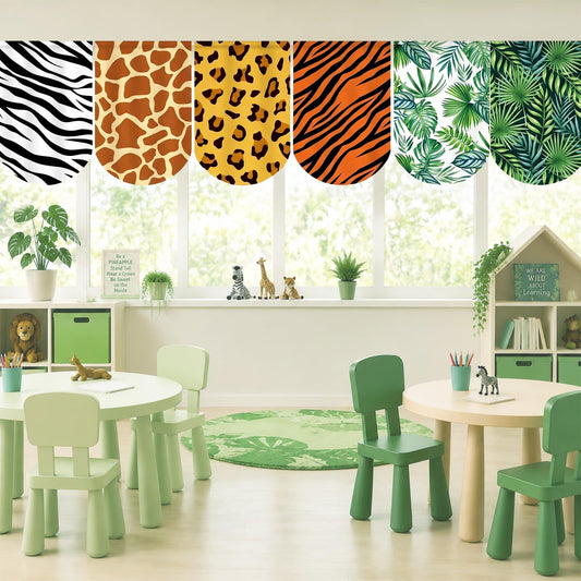 Tiamon 6 Pcs Classroom Curtains 36 x 24 Inch, Colorful Polyester Window Drapes for School, Back to School Decorations, Window Decor for Kindergarten Daycare Primary Learning Spaces(Safari)