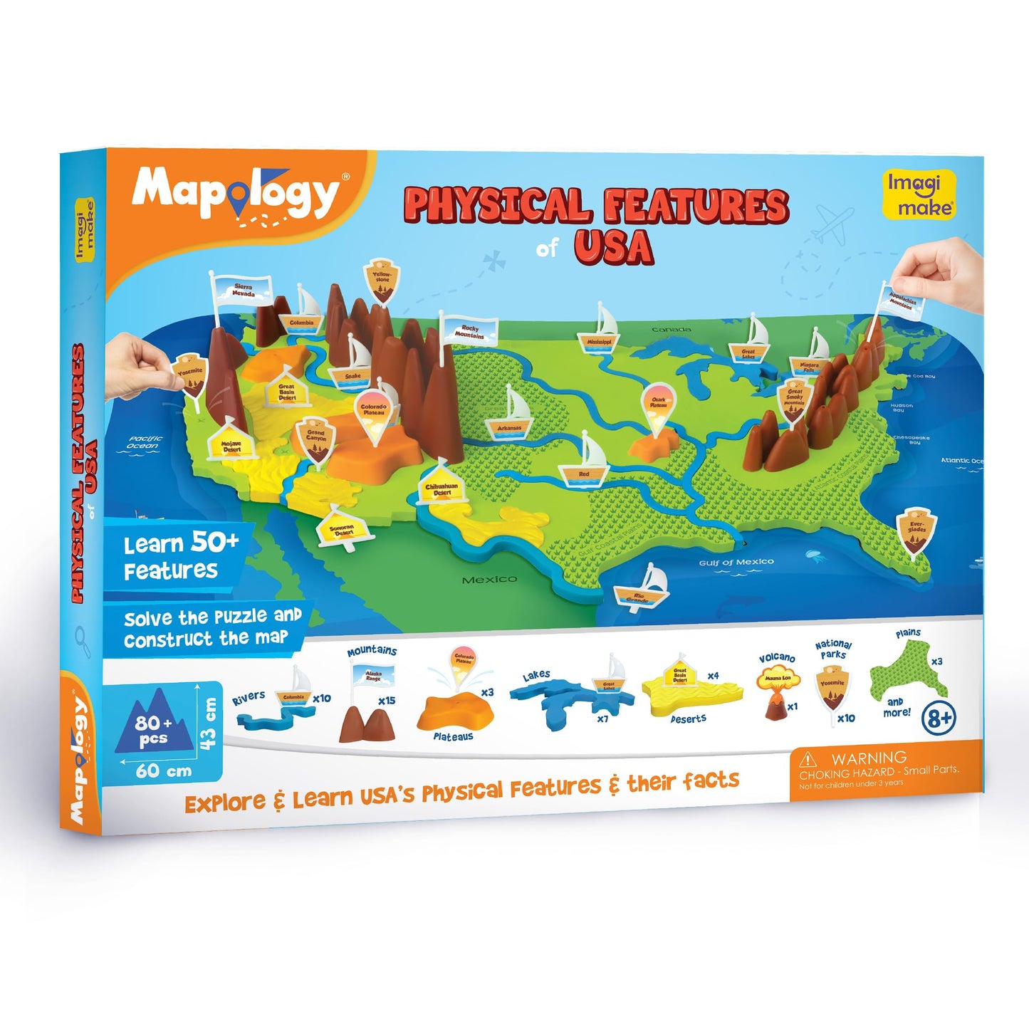 Imagimake Mapology Physical Features USA Puzzle | Mountains, National Parks, Rivers & Lakes 3D Puzzle Toys for Ages 8-13 | Educational Toys | Classroom Must-Haves | Back to School Gifts for Kids 8-12