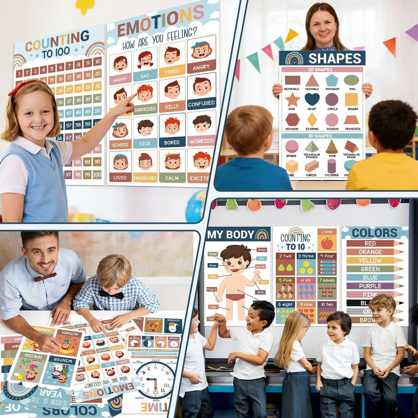 16 Pcs 16”x24” Large Educational Posters for Classroom Decor-Educational Posters for Toddlers 1-3 Learning Poster for Boys Girls Ages 3-5,Kindergarten Preschool Classroom Teacher Must Haves Chart Boho