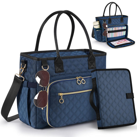 Derxizi Large Bible Bag with Bible Cover Case for Women, Quilted Church Tote Bags for Bible Study Supplies, Christian Gifts for Women (Blue)