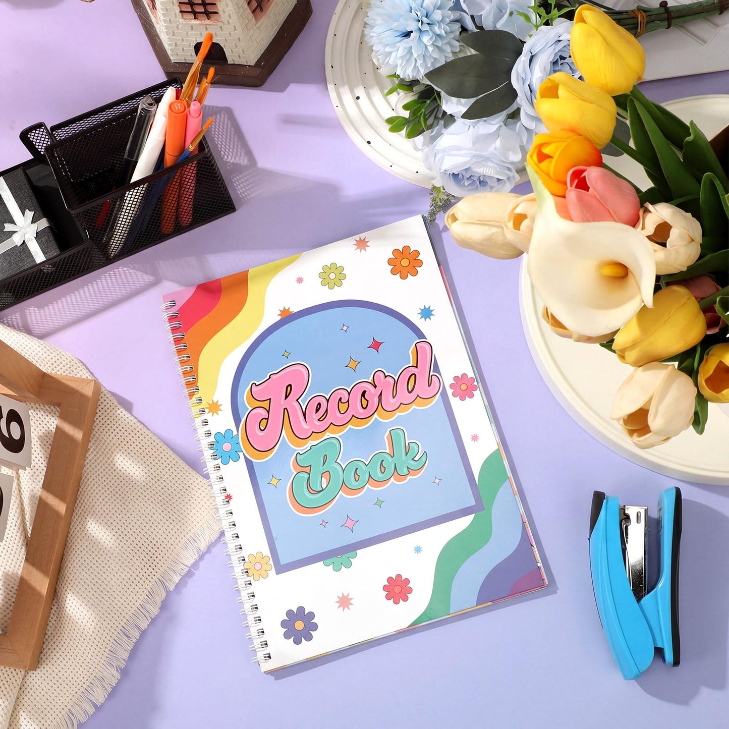 Fuyoooo Retro Remix Teacher Record Book Teacher Grade Books 2026-2027 Spiral Bound Record Planner 2026 Class Grade Book Office Favors for Classroom Attendance Decoration Double Sided