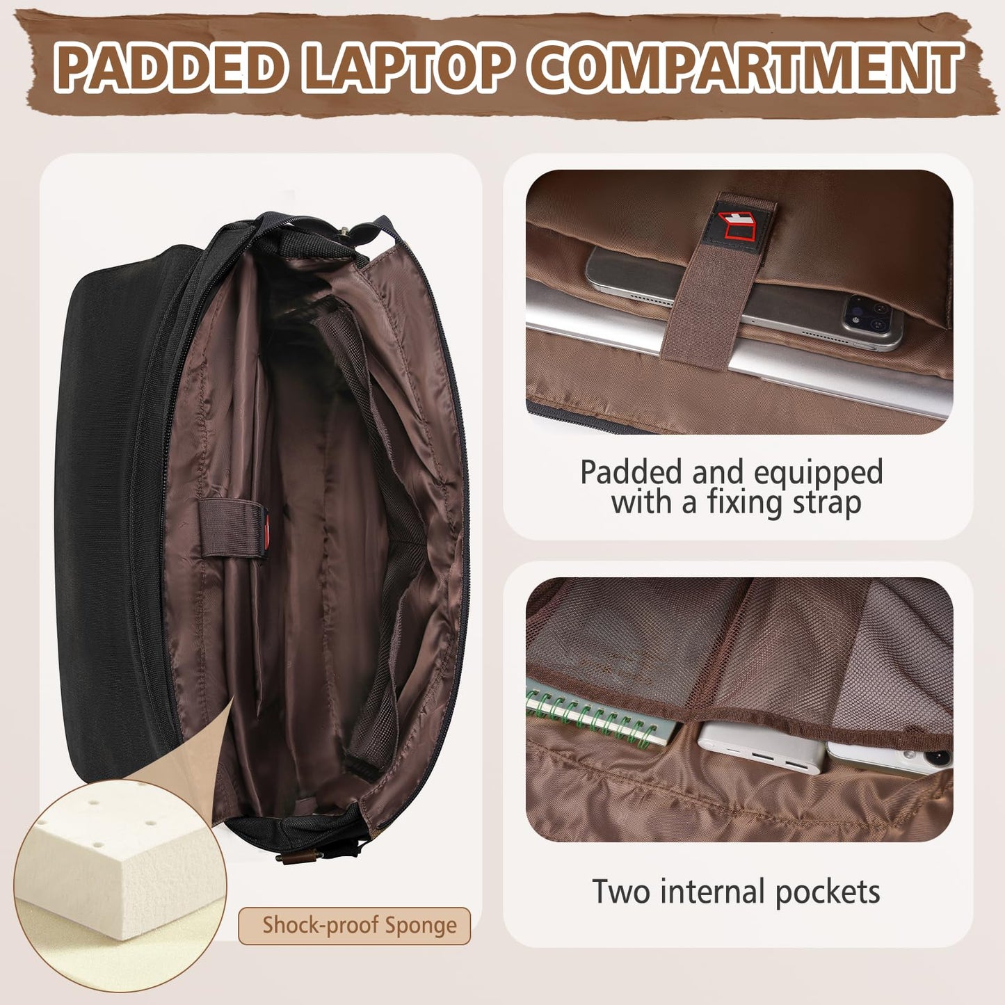 RAINSMORE Messenger Bag for Men, 15.6-17.3 inch Laptop Bag for Work College