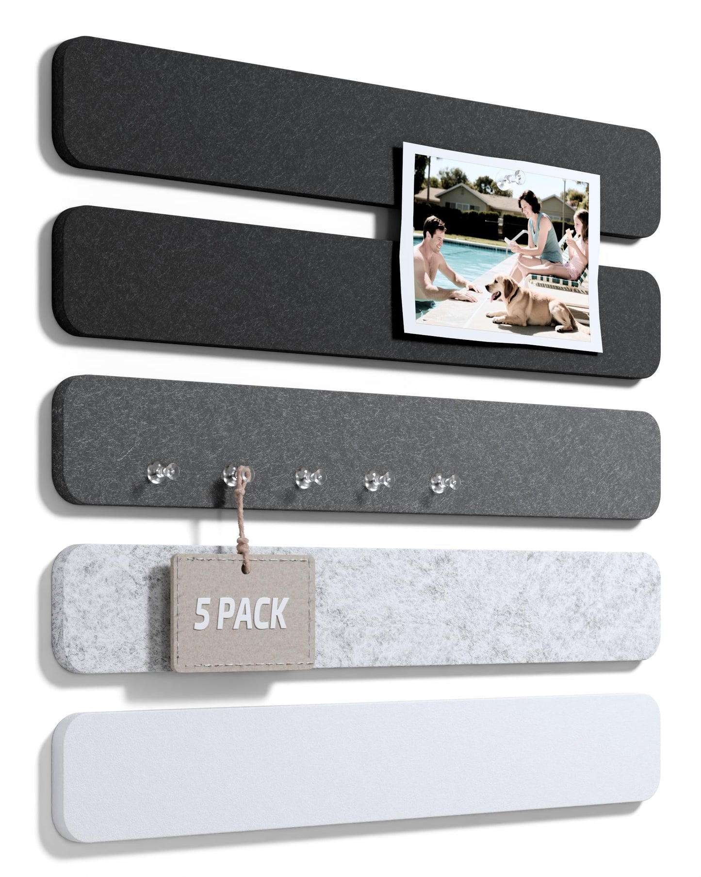 Fluxynara Cork Board Alternative Felt Strip Board 5-Pack 13"x2", Office Pin Board with 35 Push Pins, Adhesive Install for Bedroom Door & Home Office (Concrete Echo)