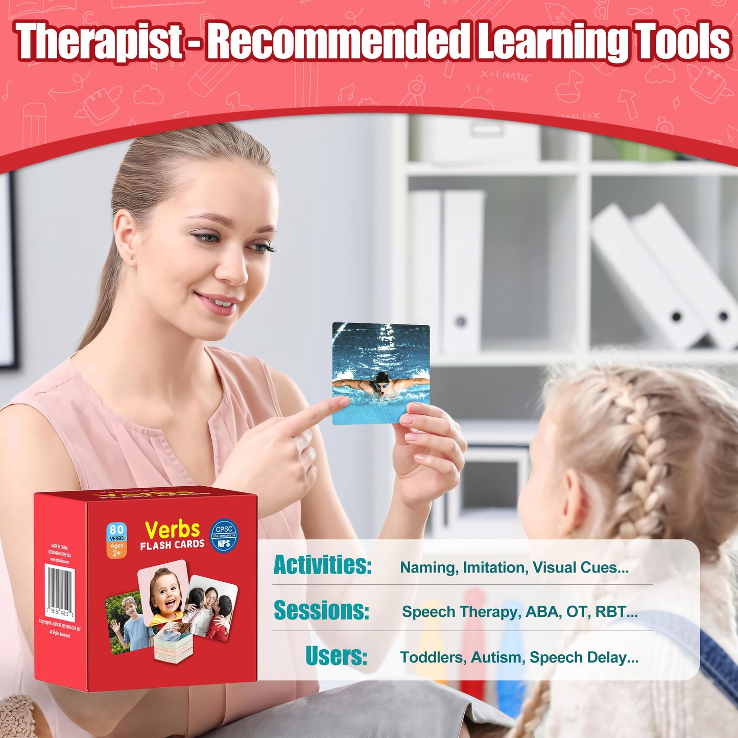 ALSOLIFE 80 Verb Cards Speech Therapy, Videos for Fun Learning, Sturdy and Durable Action Verbs Flash Cards for Kids, Speech Therapy Materials for Autism Non Verbal Autistic Kids Ages 4-8