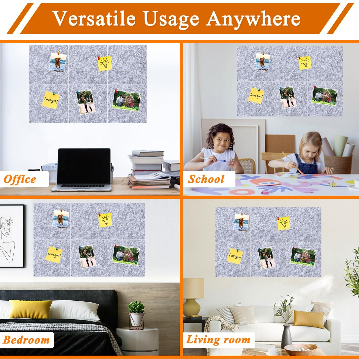 HULAVO Square Felt Cork Bulletin Board Tiles, Self Adhesive DIY Felt Pin Board for Wall 30" x 20" with 35 Pushpins for Office School Home Wall Decor Stickers Memos Photos Display (Light Grey)