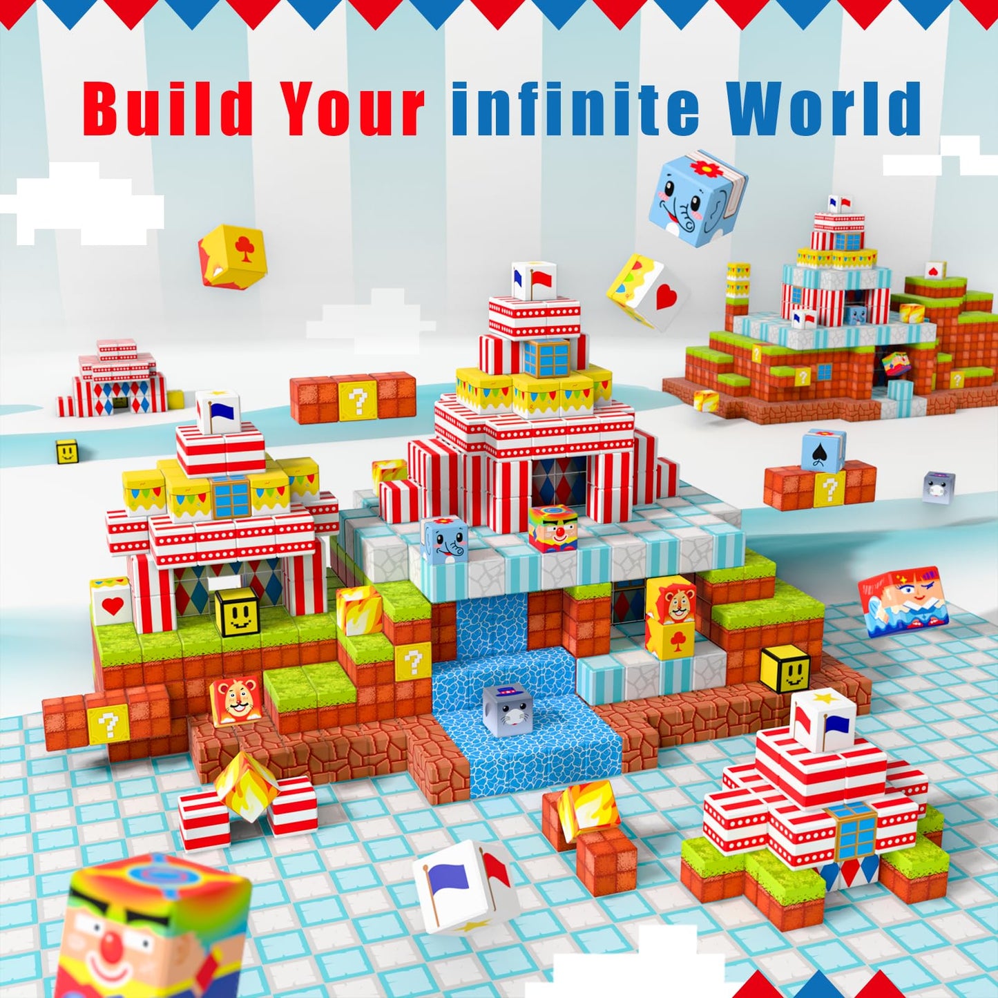 BRISTLIX 200PCS Magnetic Building Blocks with Storage Bag, 0.8in Joyful Circus STEM Magnet Cubes, Creative Construction Magnetic Blocks, Ideal Gift for Boys & Girls Age 3-12 Magnetic Cubes