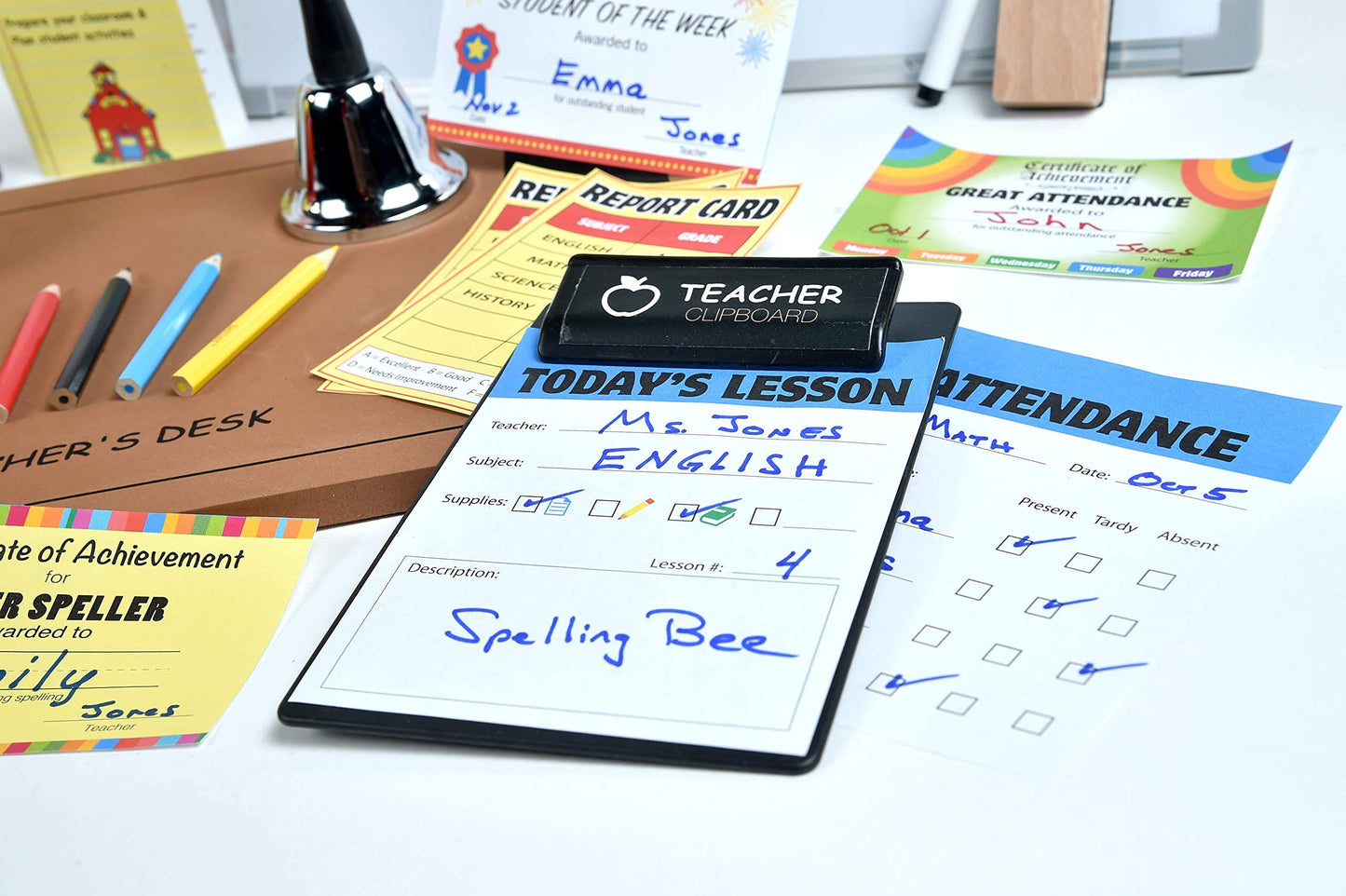 Dr. STEM Toys - Play Teacher Role-Play Set Includes Reusable White Board, Bell, Report Cards, for Home or Classroom, Over 30 Pieces Included, Gift for Kids, Complete Set