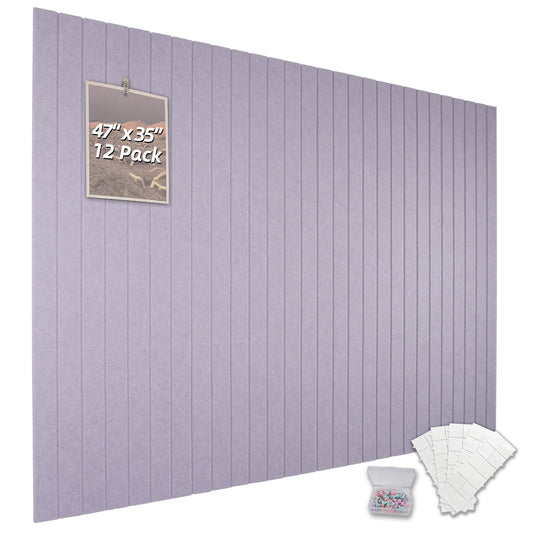 TENACR Cork Board Alternative-Felt Slat Wall Paneling,Office Bulletin Board for Decoration, Suitable for Displaying Photos and Documents, with Removable Adhesive Labels,12-Pack (Taro Purple)