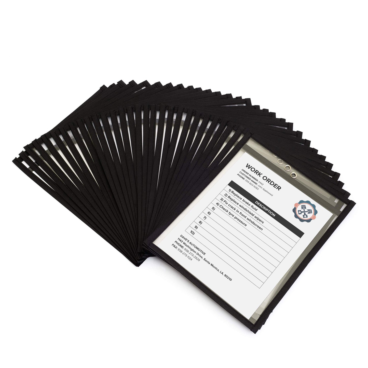 Job Ticket Holders 9x12 - (30 Pack), 8.5 x 11 Letter Size, Dry Erase Pockets, Clear & Black Plastic Sleeves - Reusable, Water-Resistant
