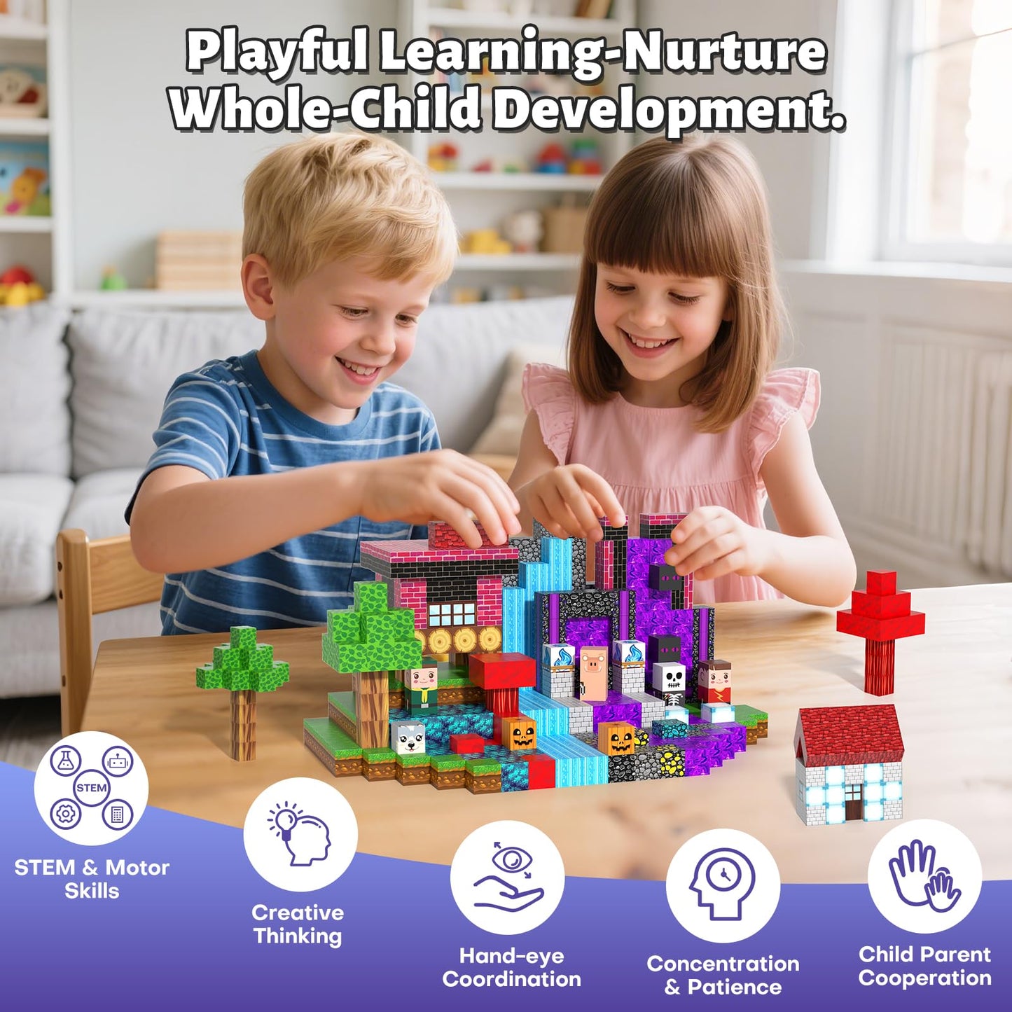 Gryxpox 150pcs Magnetic Blocks, Magnetic Building Blocks, Magnetic Blocks for Kids Ages 4-8, Magnetic Cubes STEM Sensory Toys for Ages 3+ Toddlers Boys & Girls–Christmas Birthday Party Kids Gifts