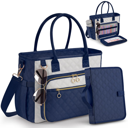 Large Bible Bag with Bible Cover Case for Women，Church Tote Bag Travel Bag Diaper Bag with Shoulder Strap for Teachers, Nurses, Moms, Bible Lovers (Blue)