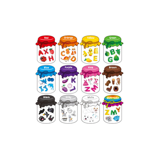 12 Pieces Magnetic Color Sorting Jars, 60 Color & Letter Magnets for Fridge Whiteboard, Early Educational Sorting Toy Set, Alphabet A-Z Learning Tool for Baby Toddlers Kids