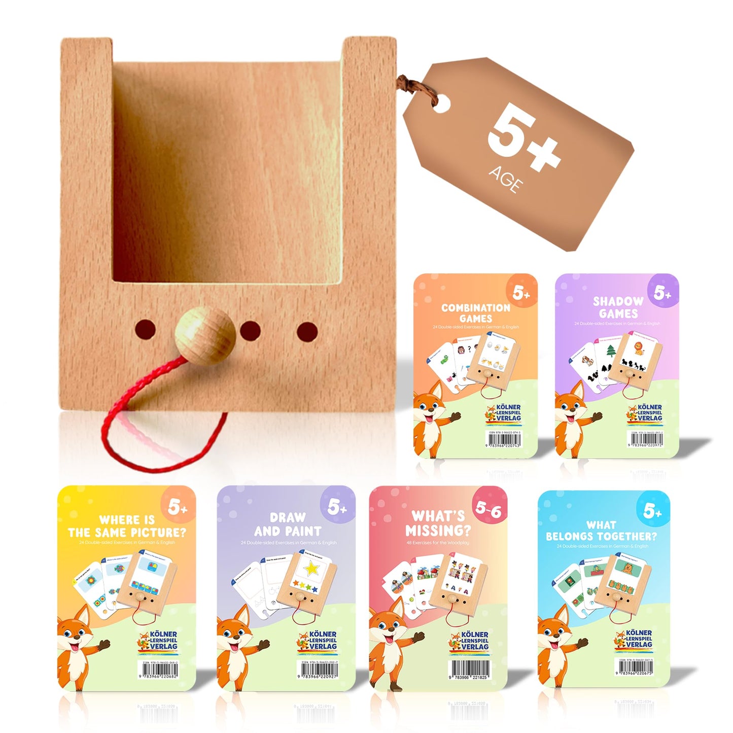 Puncho Educational Screen-Free 144 Flash Cards with 288 Learning Exercises – Wooden Montessori Matching Game for Toddlers – Mechanical Sensory Toy with 6 Card Sets & Self-Correcting Box – Kids Ages 5+