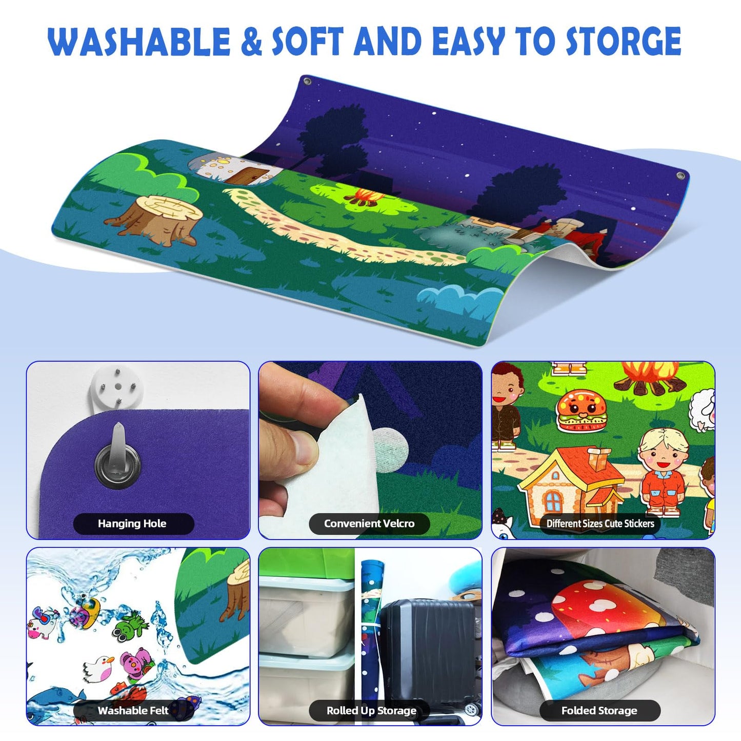 200Pcs Felt Story Board Set with Storage Bag Preschool Teaching Wall Flannel Busy Board Bonfire Party Themed Early Learning Interactive Play Toys Wall Hanging Gift for Toddlers Kids 40 X 28 Inch