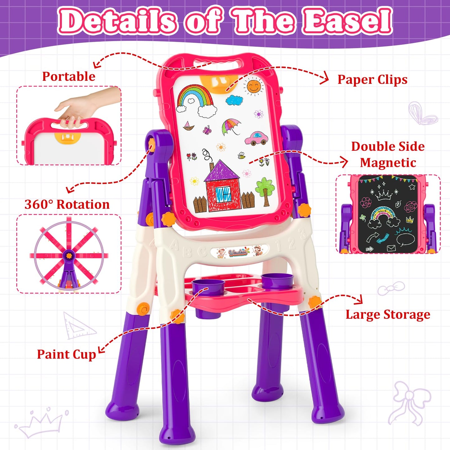Easel for Kids Chalkboard,Toddler Toys for 3+ 4 5 Year Old Girl Gifts,Double Sided Magnetic Kid Art Ease,Drawing Painting Board,Toddler Easel Learning Toys for 3+ 4 5 Girl Birthday Gifts