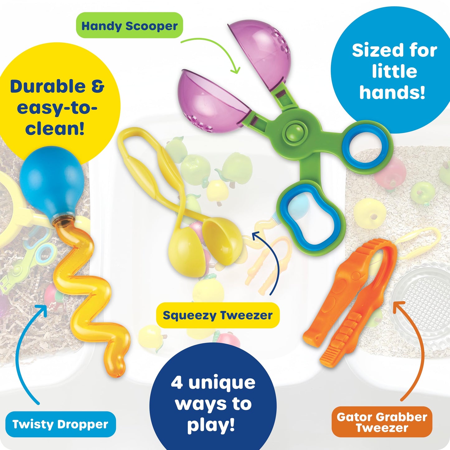 Learning Resources Helping Hands Fine Motor Tool Set Toy - Sensory Bin Sand Toys, Montessori, Plastic Tweezers, Therapy Games For Toddler, Homeschool Preschool Supplies