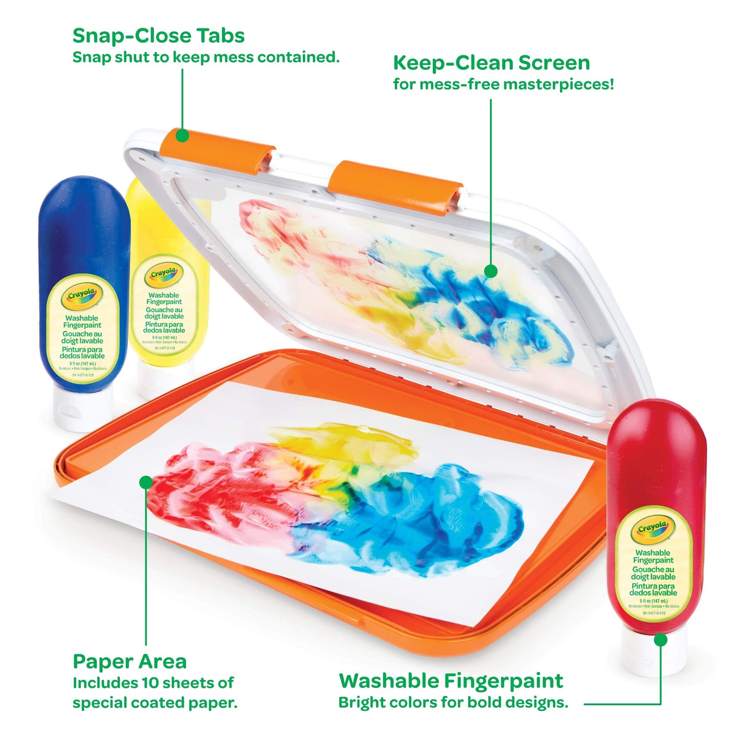 Crayola Mess Free Finger Painting Station – Washable Finger Paint for Toddlers, Spring Arts & Crafts Set, Sensory Activity, Travel Toy, Ages 1+