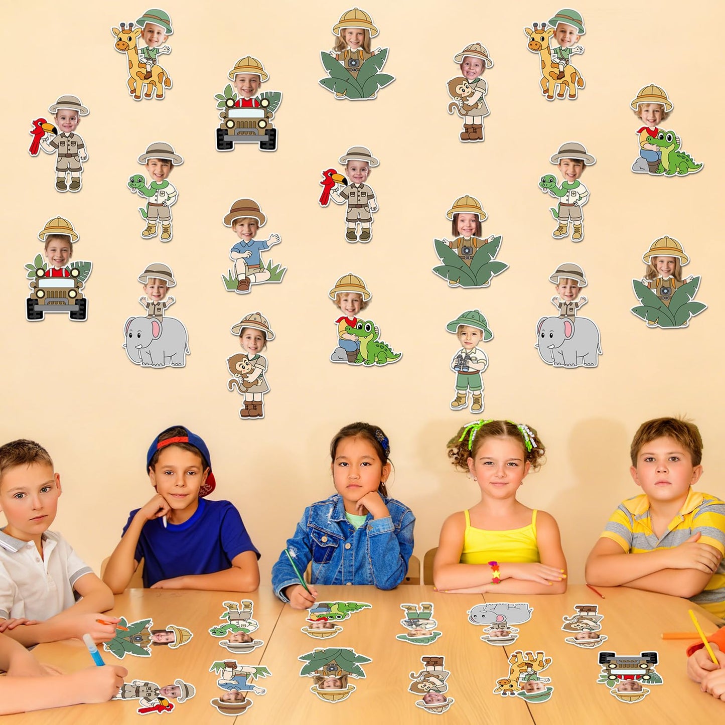 60pcs Jungle Safari Theme DIY Cutouts Jungle Animals Bulletin Board Decoration Set Forest Adventure Paper Cut-Outs Classroom Decor for Boy Girl DIY Photo Craft Kindergarten School Wall Door Supplies