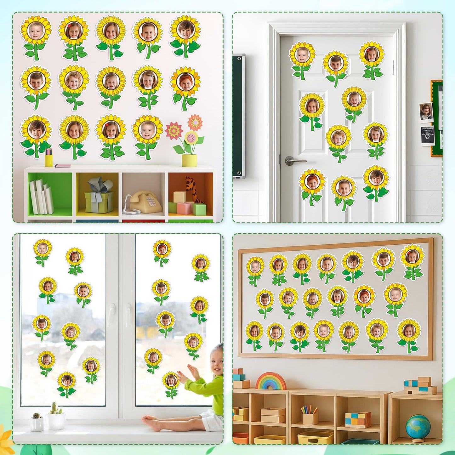 60pcs Sunflower Theme DIY Cutouts Sunflower Bulletin Board Decoration Set Bright Sunflowers Paper Cut-Outs Classroom Decor for Boy Girl Classroom DIY Photo Craft Kindergarten School Wall Door Supplies