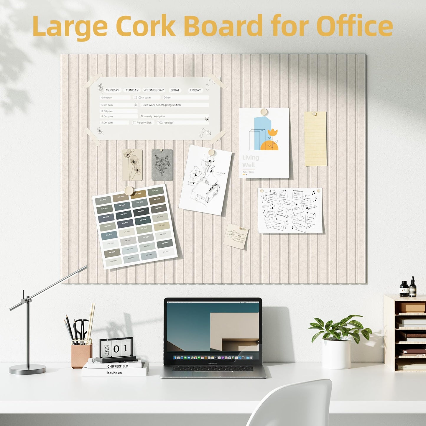 Large Cork Board for Wall 36" x 48" Oatmeal Bulletin Board with Safe Removable Adhesive Squares for Pictures Photos, Alternative CorkBoard Felt Pin Boards Tiles for Office Classroom Wall Decor-12 Pack