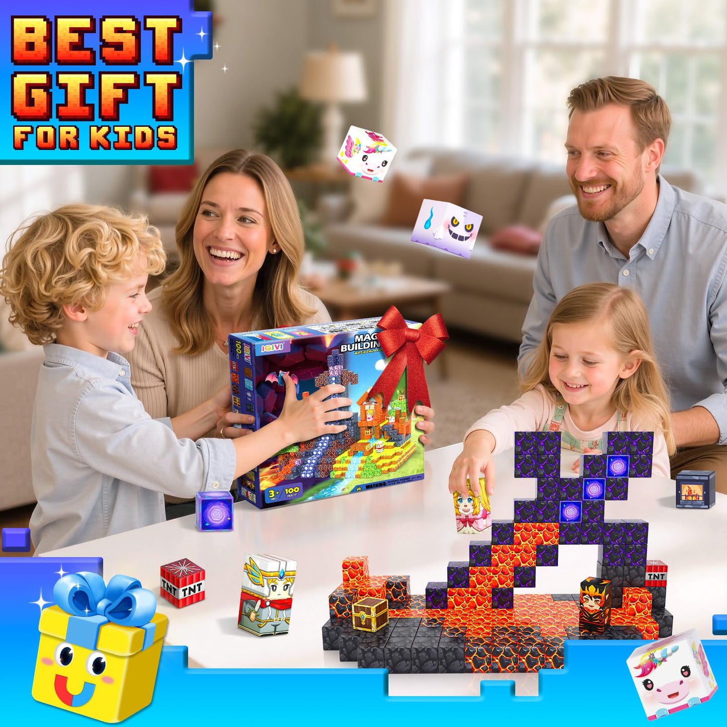 Magnetic Blocks - Build Mine 3D Magworld Forest Lava Set, STEM Magnetic Building Blocks for Kids Ages 4-6 6-8 8-12, Educational Sensory Toys for Toddlers, Birthday Gifts for 3+ Years Old Boys & Girls