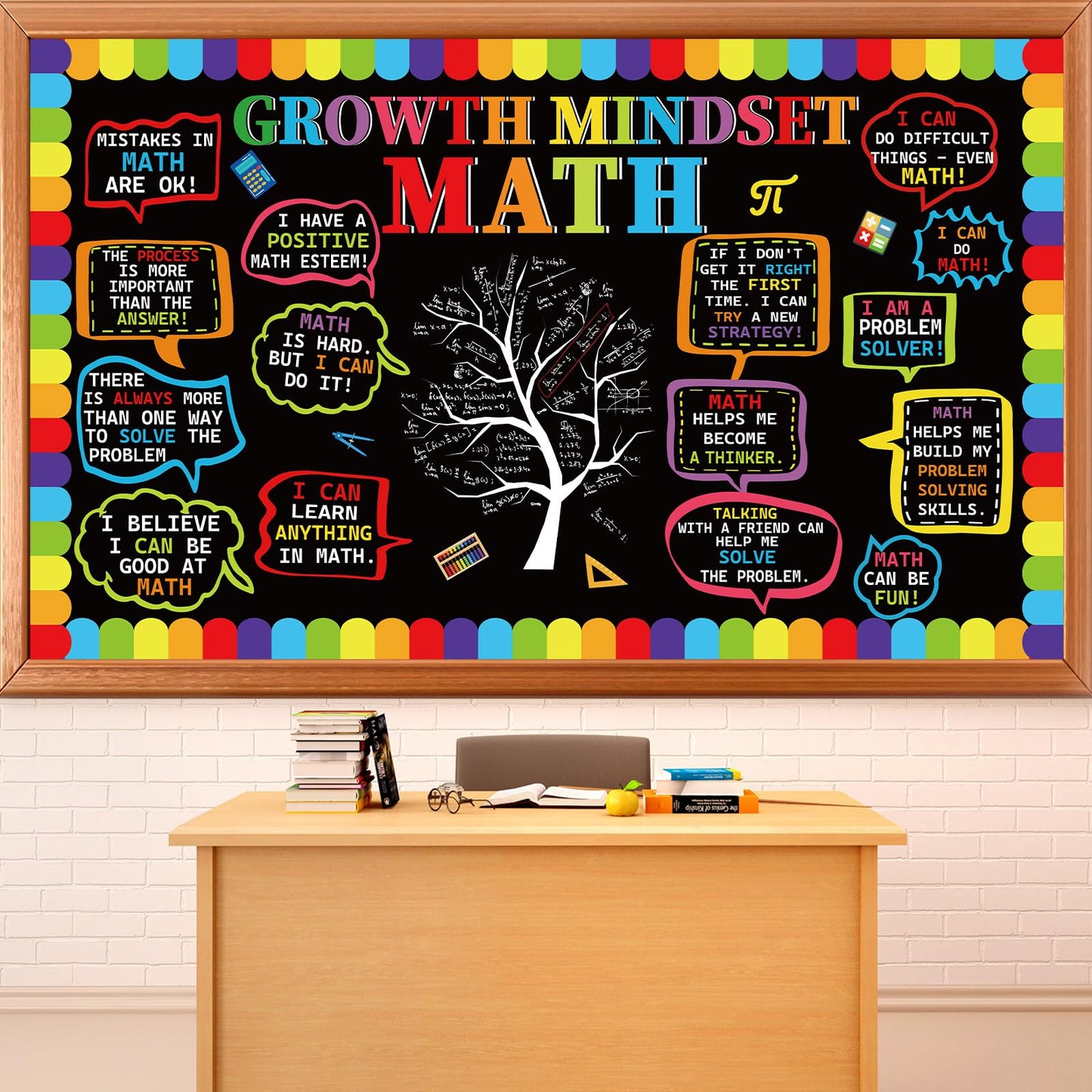 party greeting Math Growth Mindset Bulletin Board Set Maths Classroom Decoration Mathematics Paper Cutout Number Bulletin Board Border for Inspirational School Educational Wall Decor Teacher Supplies